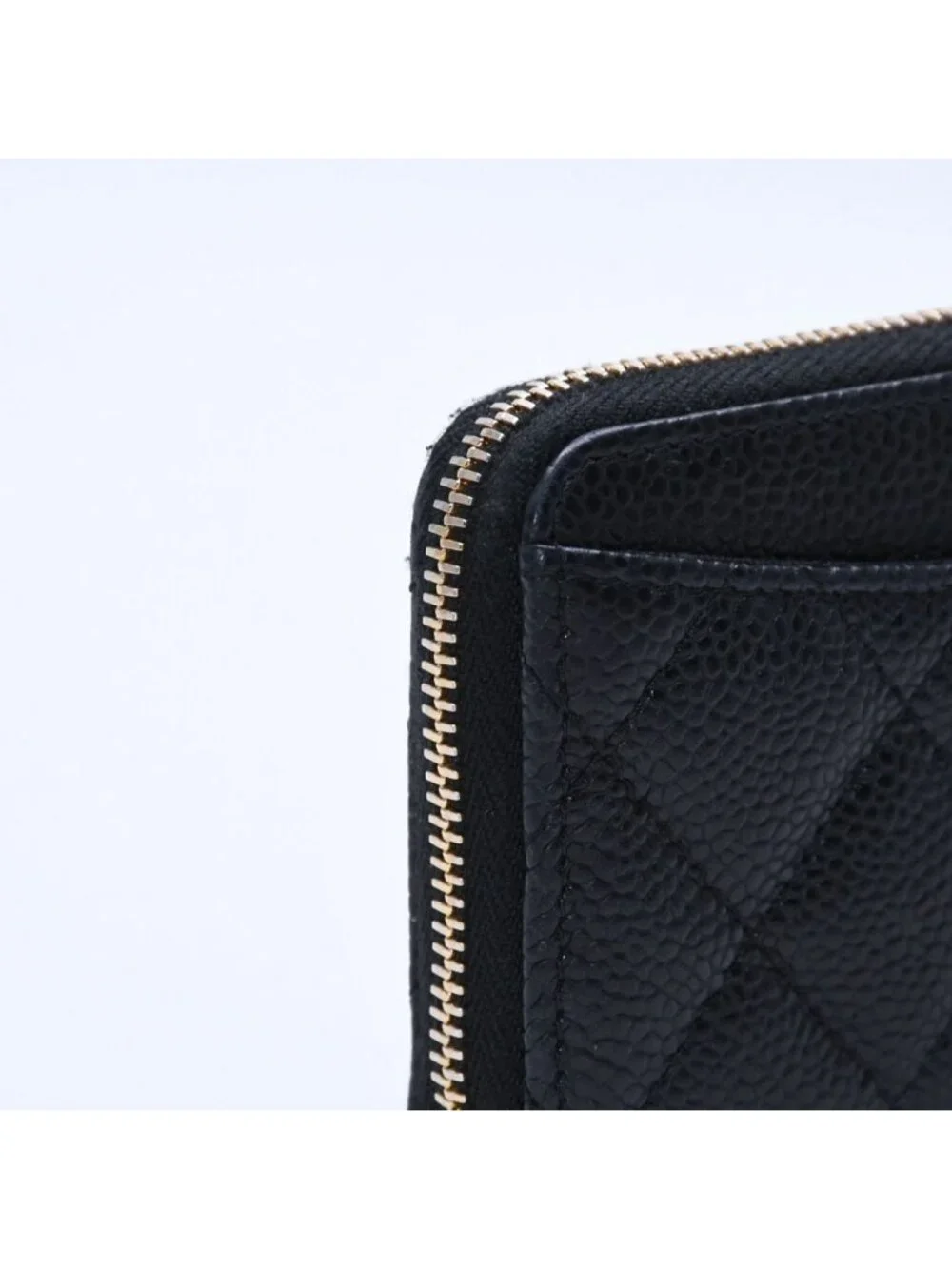 Chanel Classic Zip Coin Purse Quilted Caviar Leather Stand Black Wallet Card